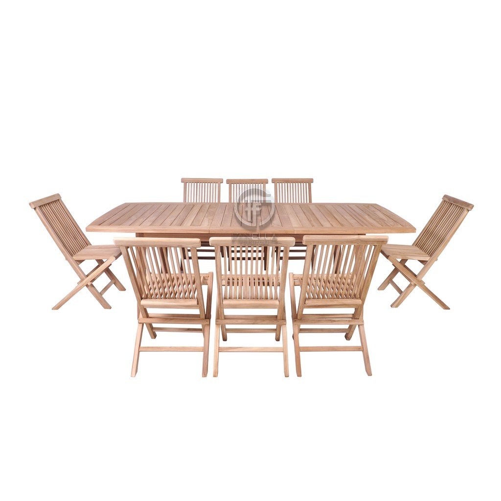 Garden set 240-300 cm table + 8 teak folding chairs (1) Garden set 240-300 cm table + 8 teak folding chairs - Image 1