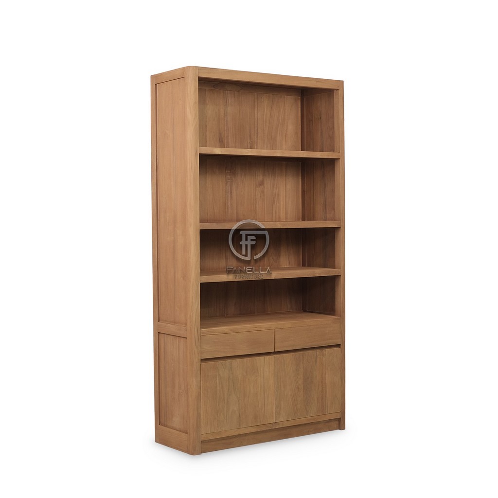 Natural Teak Wood Bookcase With Storage (3) Natural Teak Wood Bookcase With Storage - Image 1